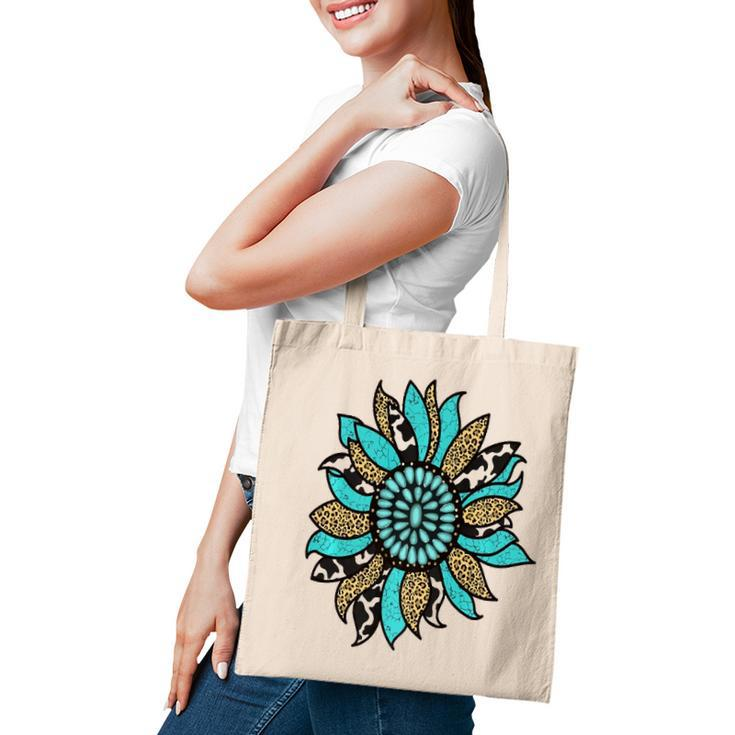 Turquoise Rodeo Decor Graphic Sunflower  Tote Bag