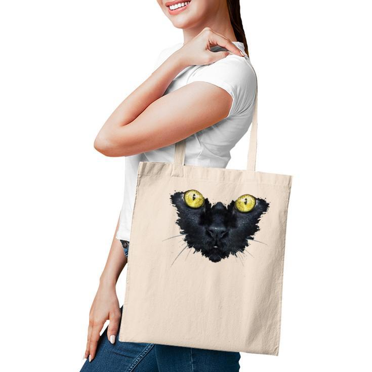 Womens Black Cat Yellow Eyes Kitty Kitten Cat Face  Tote Bag