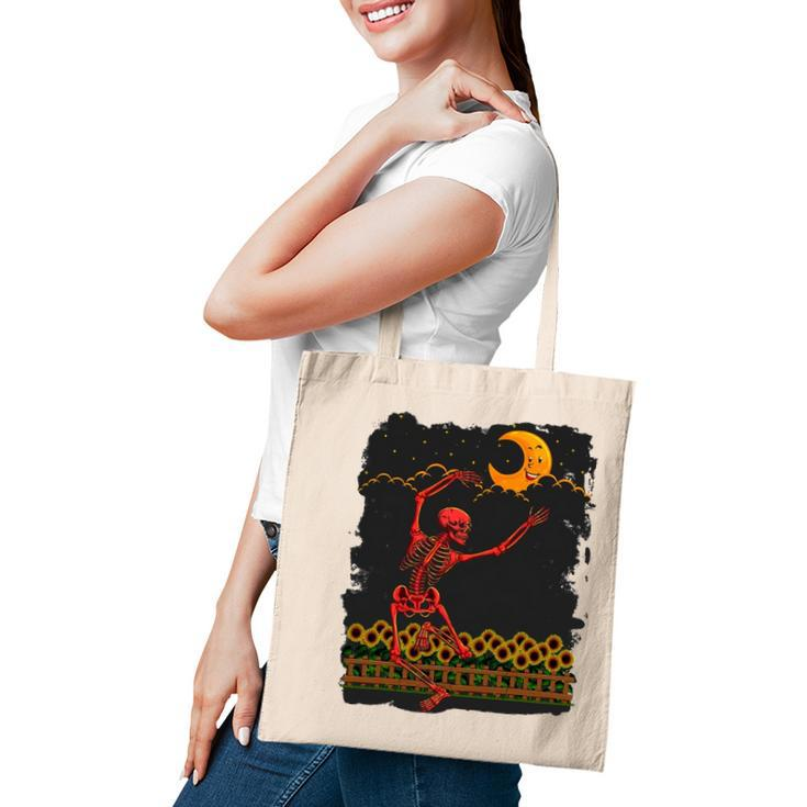 Womens Skeleton Macabre Dancing Red Graphic Goth Halloween Tote Bag