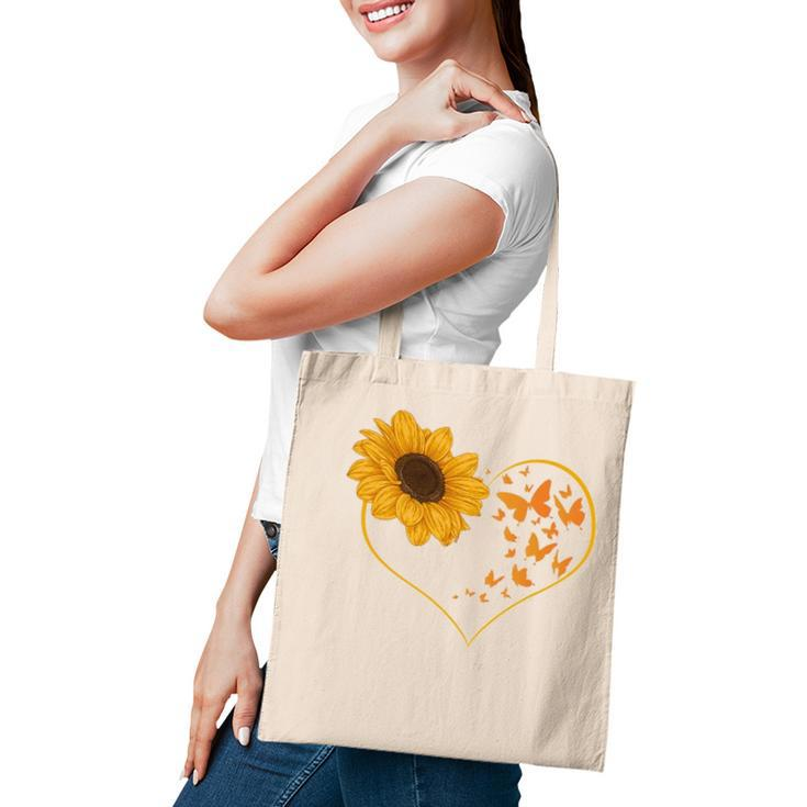 Yellow Flower Sunflowers Heart Butterfly Blossom Sunflower Tote Bag