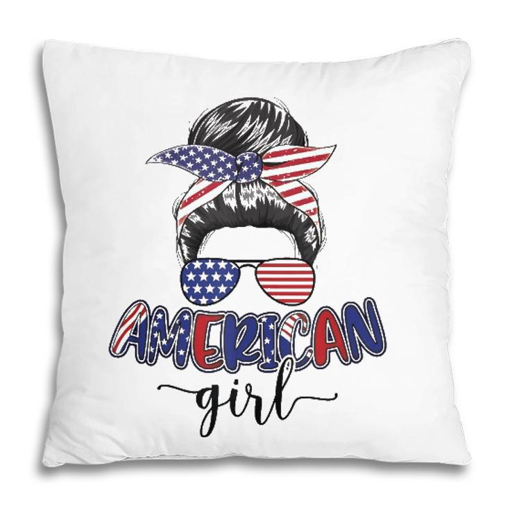 American Girl Messy Bun 4Th Of July Mom Usa Women Pillow