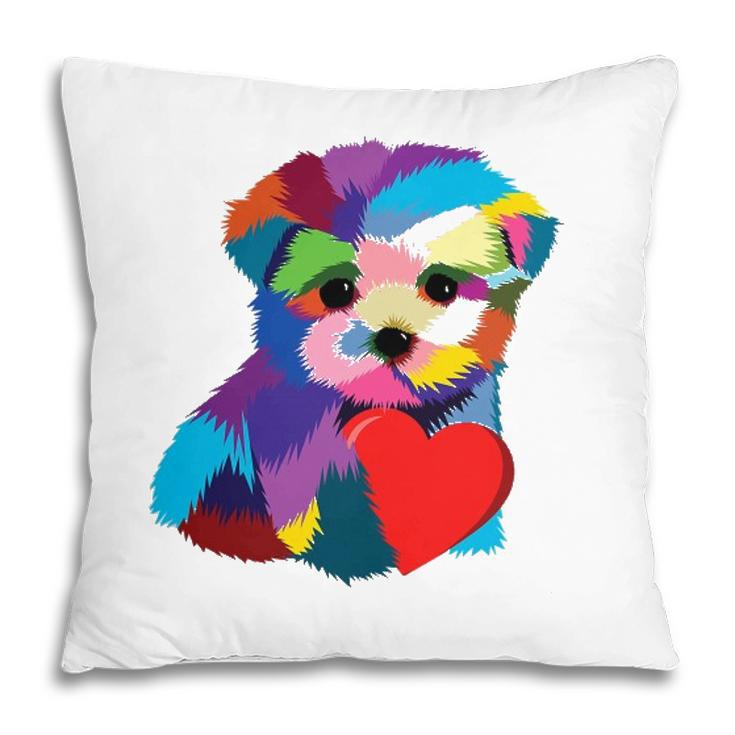 Cute Dog Rescue Gift For Women Men Teens Rainbow Puppy Heart Pillow