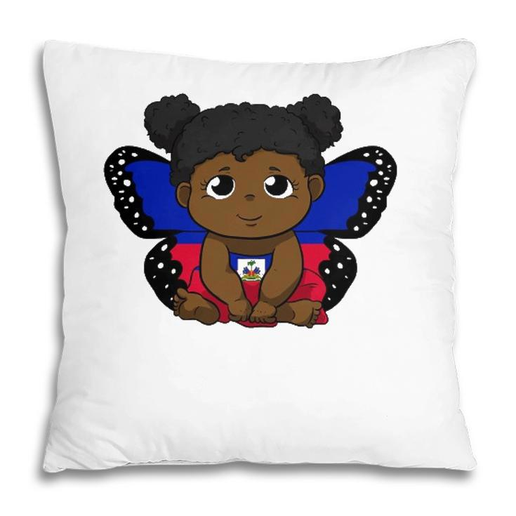 Haiti Haitian Love Flag Princess Girl Kid Wings Butterfly Pillow