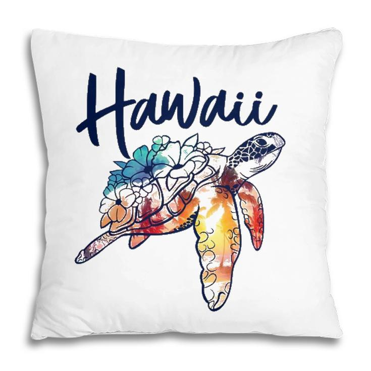 Hawaii Sea Turtle Hawaiian Floral Matching Family Vacation Pillow