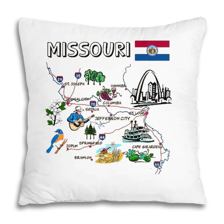 Map Of Missouri Landmarks Major Cities Roads Flag Pillow