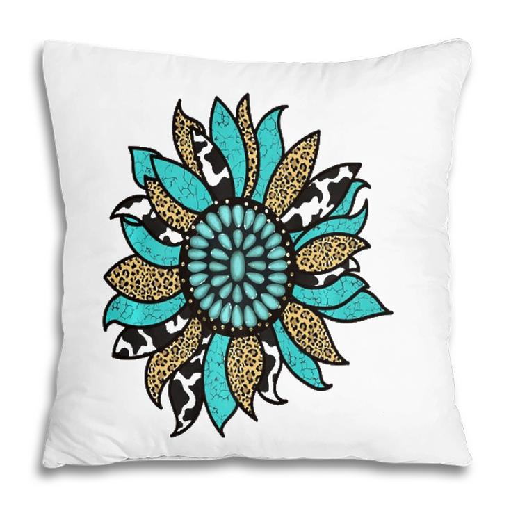 Turquoise Rodeo Decor Graphic Sunflower  Pillow