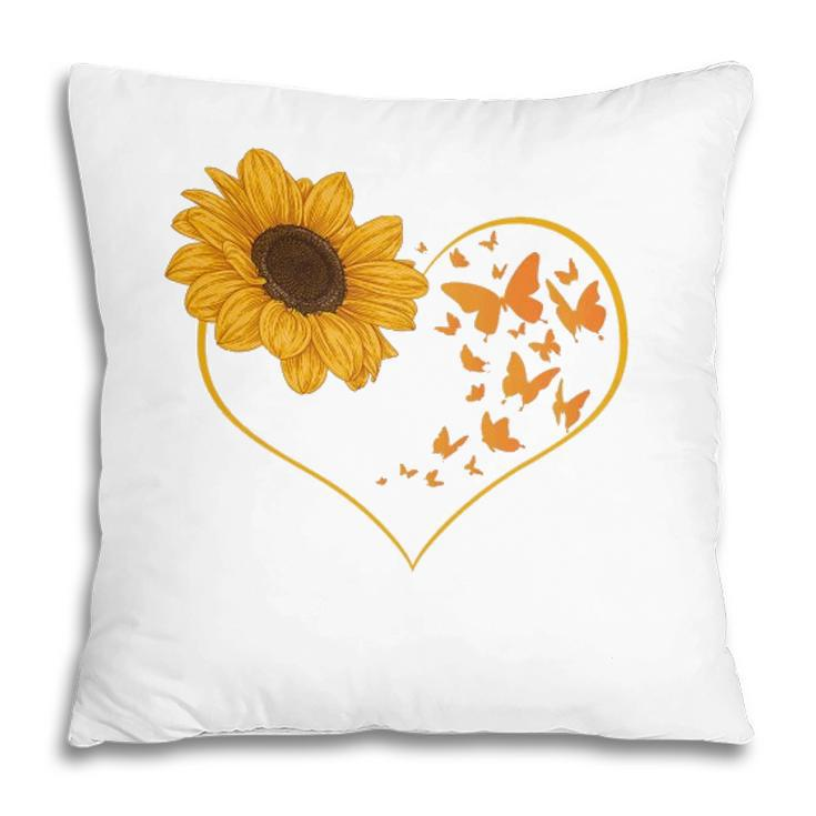 Yellow Flower Sunflowers Heart Butterfly Blossom Sunflower Pillow