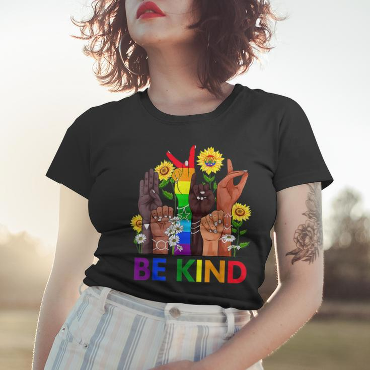 Be Kind Sign Language Hand Talking Lgbtq Flag Gay Pride Women T-shirt Gifts for Her