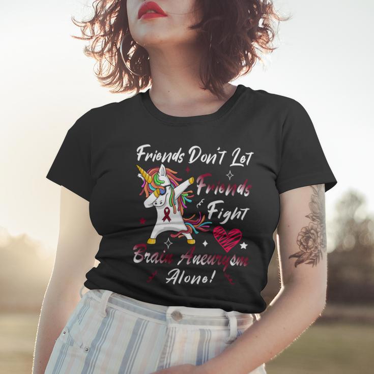 Friends Dont Let Friends Fight Brain Aneurysm Alone Unicorn Burgundy Ribbon Brain Aneurysm Bpd Brain Aneurysm V2 Women T-shirt Gifts for Her