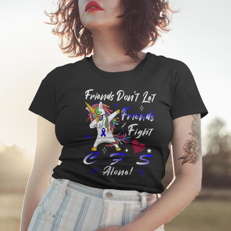 Friends Dont Let Friends Fight Chronic Fatigue Syndrome Cfs Alone Unicorn Blue Ribbon Chronic Fatigue Syndrome Support Cfs Awareness V2 Women T-shirt Gifts for Her