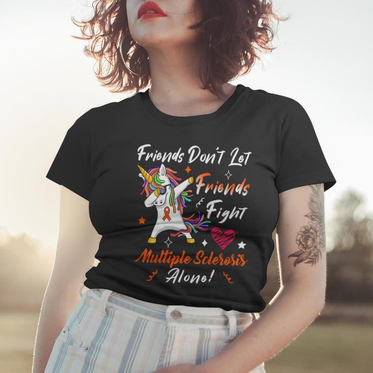 Friends Dont Let Friends Fight Multiple Sclerosis Alone Unicorn Orange Ribbon Multiple Sclerosis Multiple Sclerosis Awareness Women T-shirt Gifts for Her