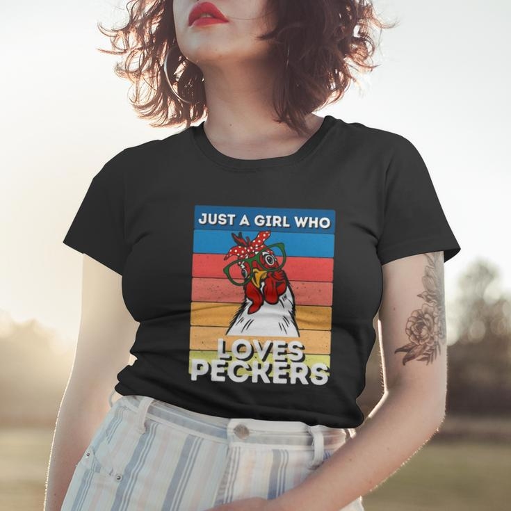 Just A Girl That Loves Peckers Funny Chicken Woman Tee Women T-shirt Gifts for Her