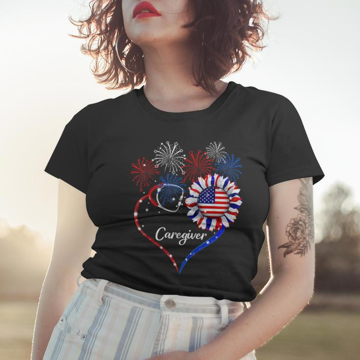 Patriotic Caregiver Sunflower 4Th Of July American Flag Love Women T-shirt Gifts for Her