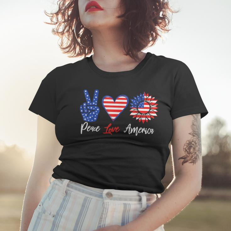 Peace Love America Funny 4Th Of July Sunflower Women T-shirt Gifts for Her