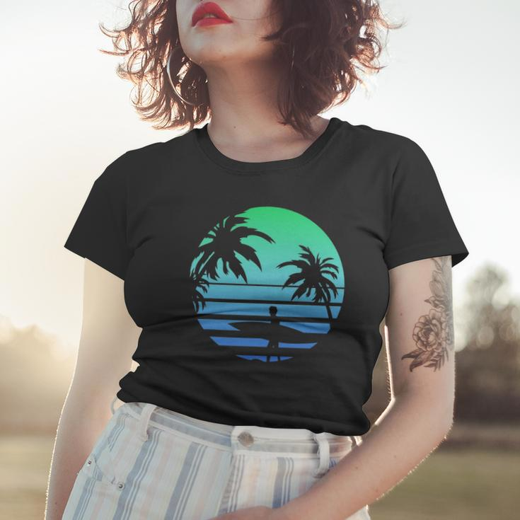 Retro Water Sport Surfboard Palm Tree Sea Tropical Surfing Women T-shirt Gifts for Her