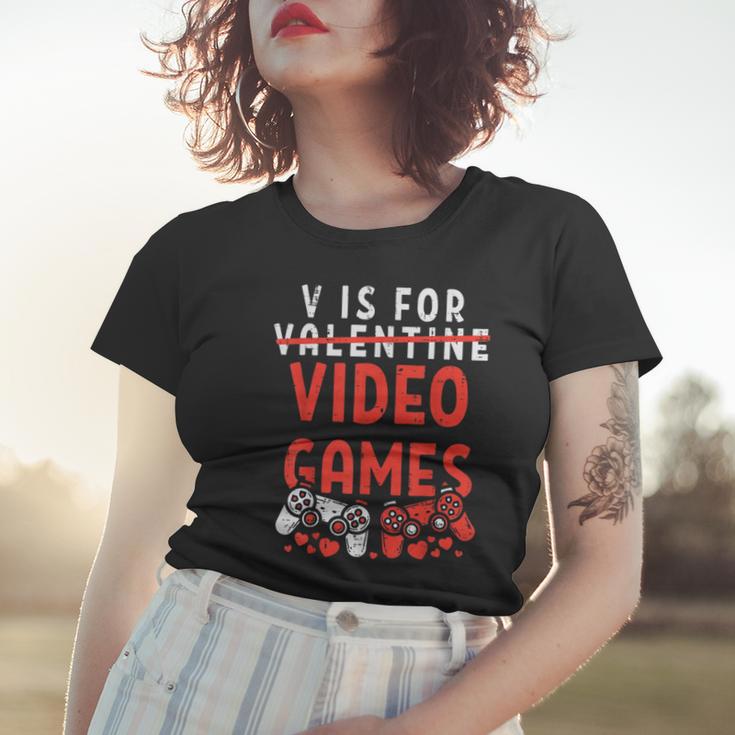 V Is For Video Games Funny Valentines Day Gamer Boy 583 Trending Shirt Women T-shirt Gifts for Her