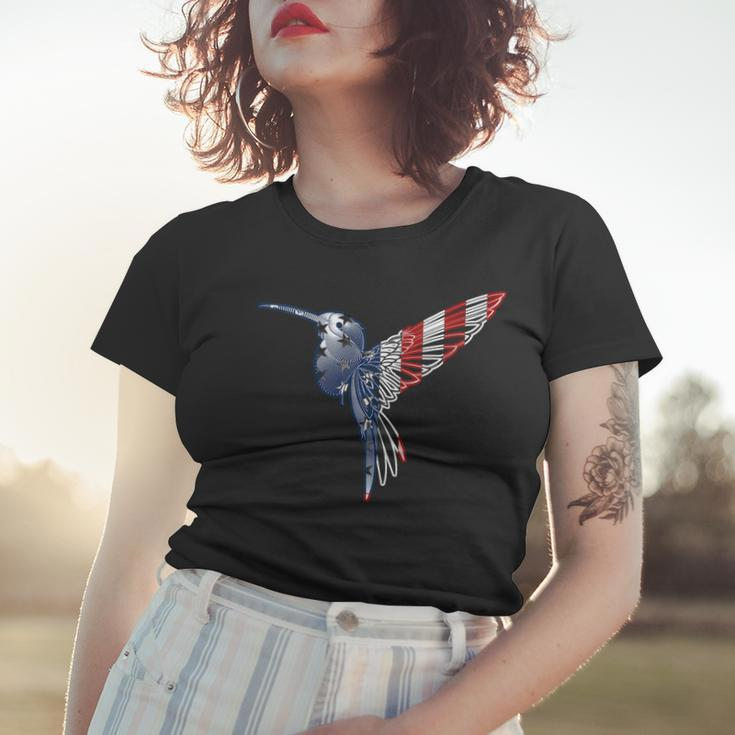 Womens Usa American Flag Dot Art Cute Bird Hummingbird 4Th Of July V2 Women T-shirt Gifts for Her