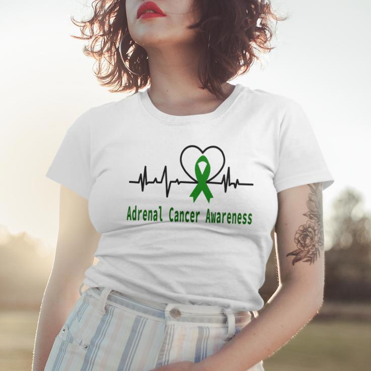 Adrenal Cancer Awareness Heartbeat Green Ribbon Adrenal Cancer Adrenal Cancer Awareness Women T-shirt Gifts for Her