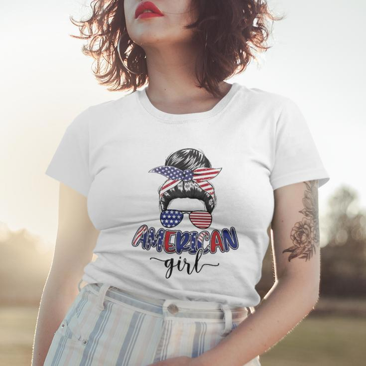American Girl Messy Bun 4Th Of July Mom Usa Women Women T-shirt Gifts for Her