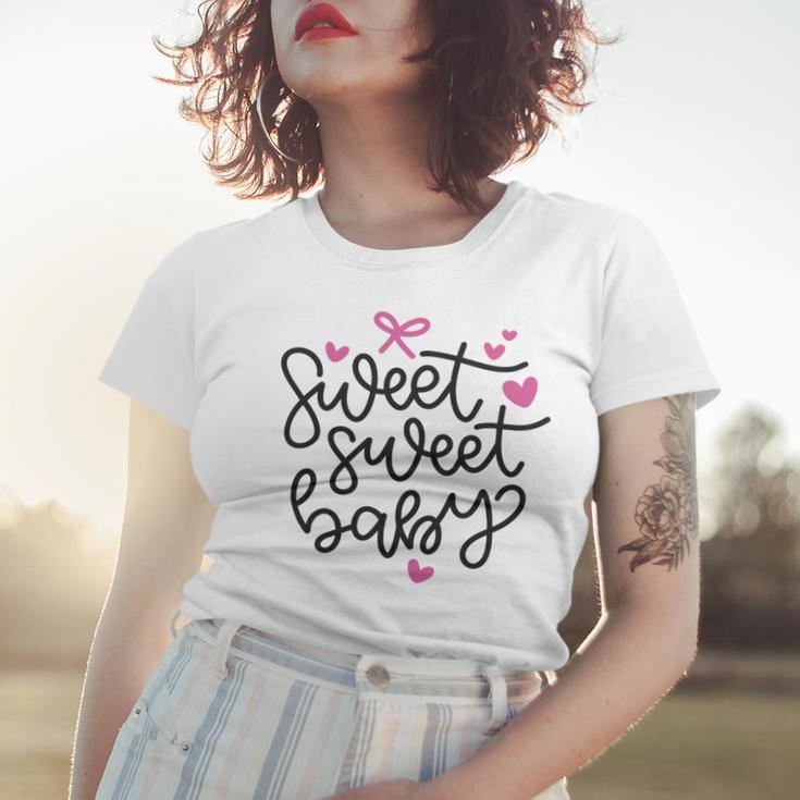 Baby Shower Text Pink Heart Ribbon Design Sweet Sweet Baby Women T-shirt Gifts for Her