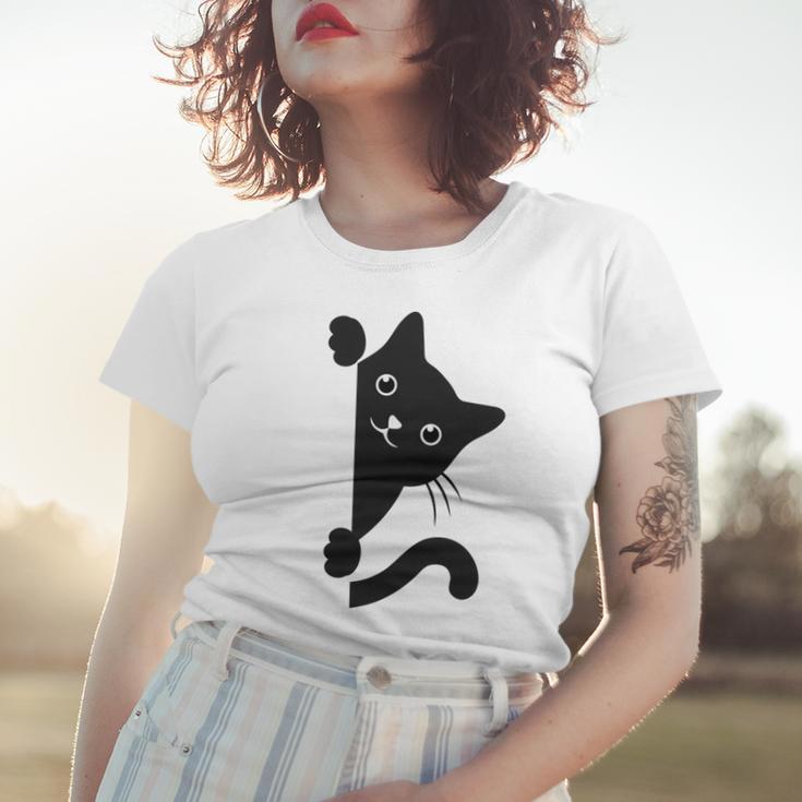 Black Cat Peeking Women T-shirt Gifts for Her