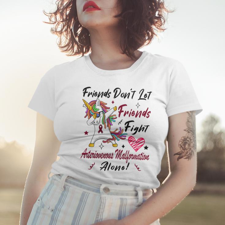 Friends Dont Let Friends Fight Arteriovenous Malformation Alone Unicorn Burgundy Ribbon Arteriovenous Malformation Support Arteriovenous Malformation Awareness Women T-shirt Gifts for Her