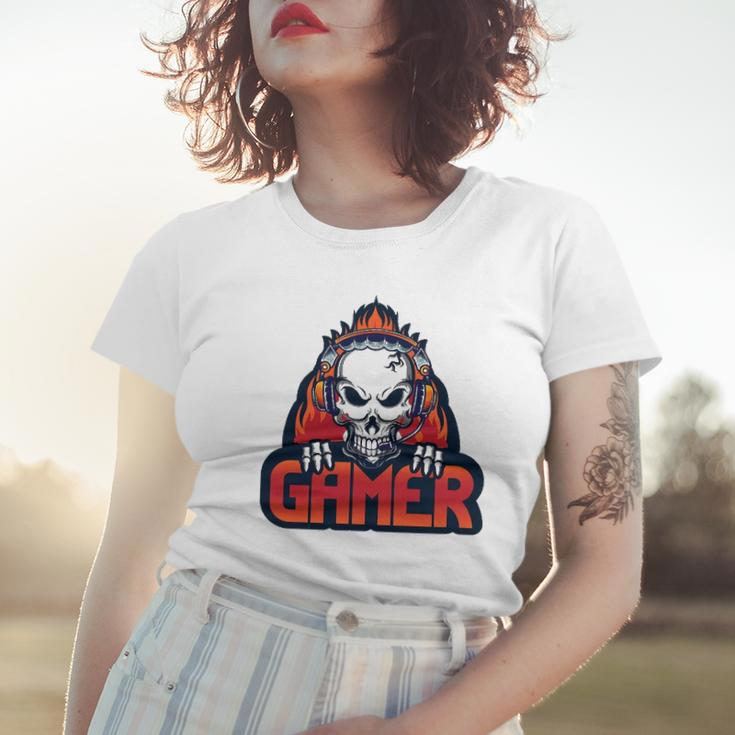 Gaming Headset Design With Skull Women T-shirt Gifts for Her