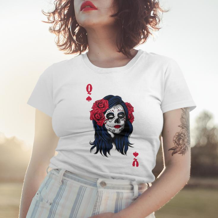 Halloween Sugar Skull With Red Floral Halloween Gift By Mesa Cute Women T-shirt Gifts for Her