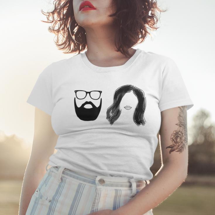 Man With Beard And Glasses With Woman Wavy Hair Women T-shirt Gifts for Her