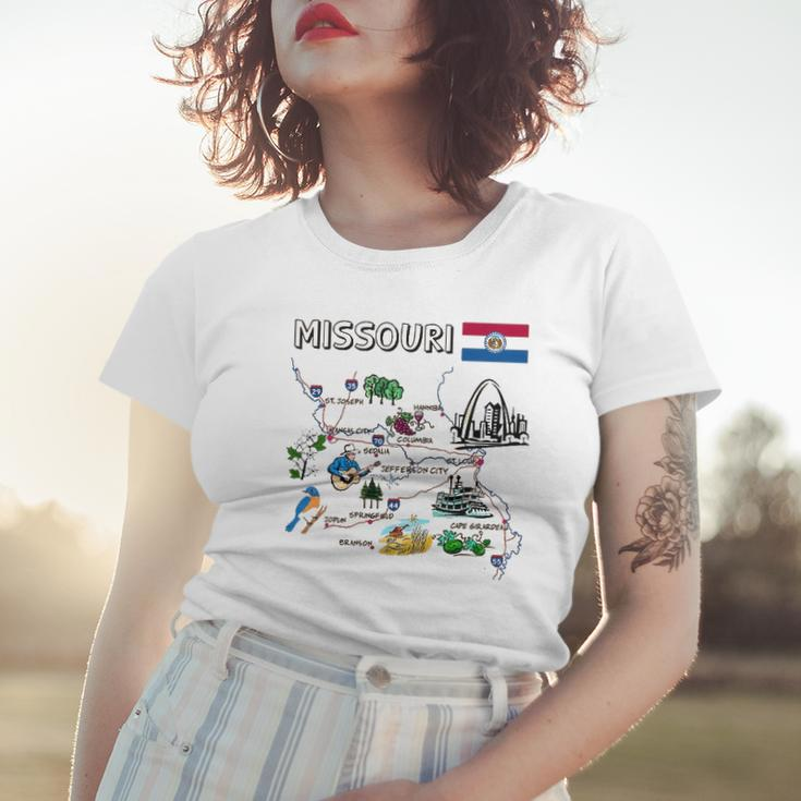Map Of Missouri Landmarks Major Cities Roads Flag Women T-shirt Gifts for Her