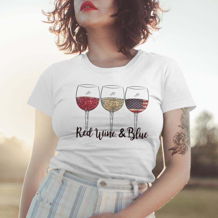 Red Wine & Blue 4Th Of July Wine Red White Blue Wine Glasses V2 Women T-shirt Gifts for Her