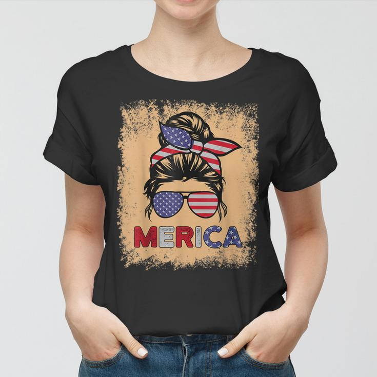4Th Of July Merica Sunglasses Classy Mom Life Messy Bun Women T-shirt