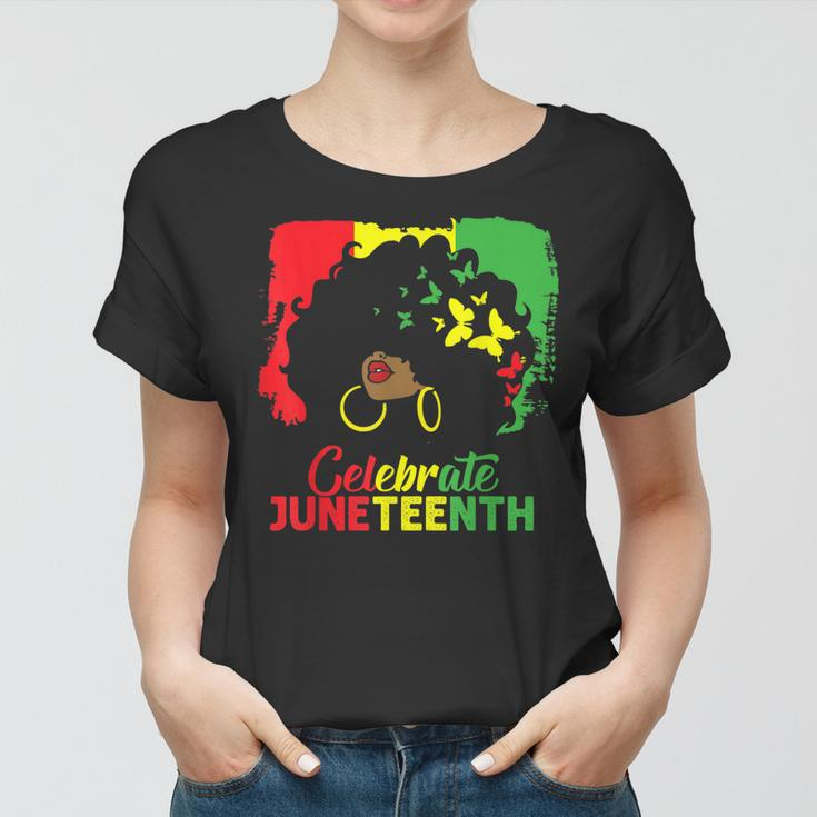 Black Women Messy Bun Juneteenth Celebrate Indepedence Day Women T-shirt