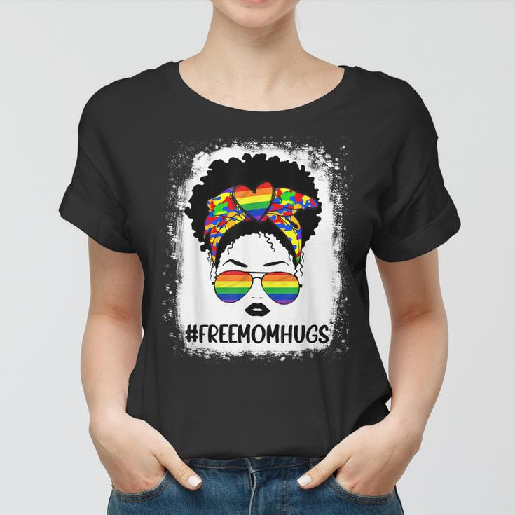 Black Womens Free Mom Hugs Messy Bun Lgbt Pride Rainbow Women T-shirt