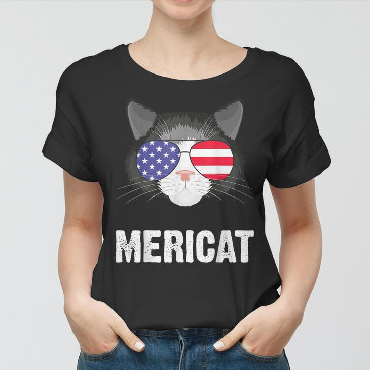Cat American Flag Independence Day Mericat 4Th Of July Women T-shirt