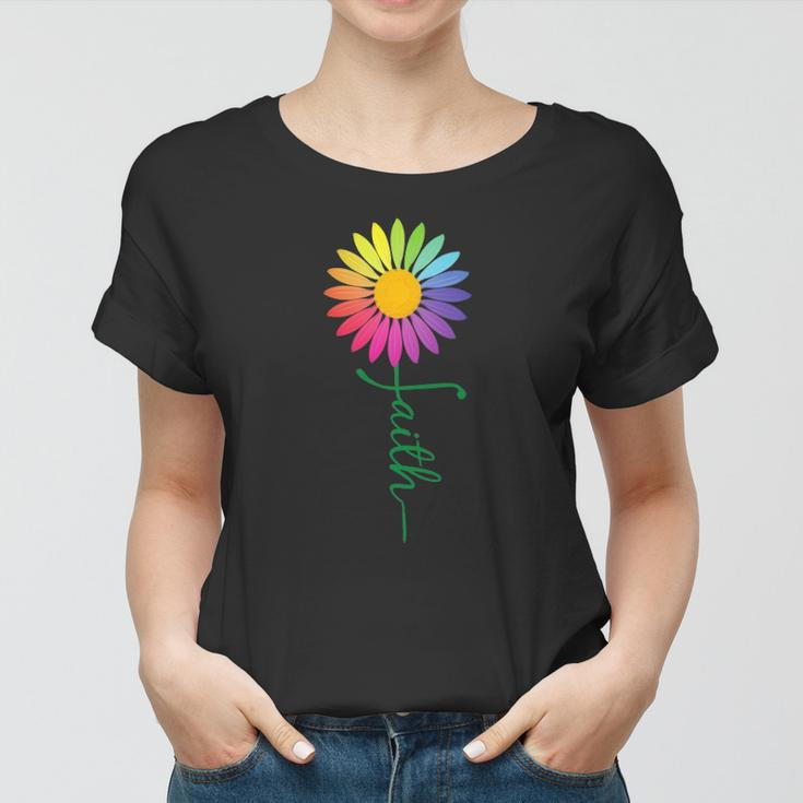 Faith Cross Flower Rainbow Christian Gift Women T-shirt