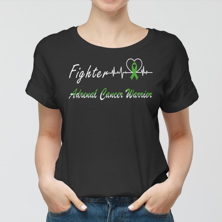 Fighter Adrenal Cancer Warrior Heartbeat Green Ribbon Adrenal Cancer Adrenal Cancer Awareness Women T-shirt