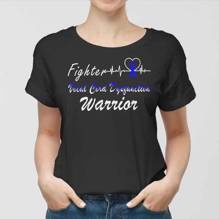 Fighter Vocal Cord Dysfunction Warrior Heartbeat Blue Ribbon Vcd Vocal Cord Dysfunction Awareness Women T-shirt