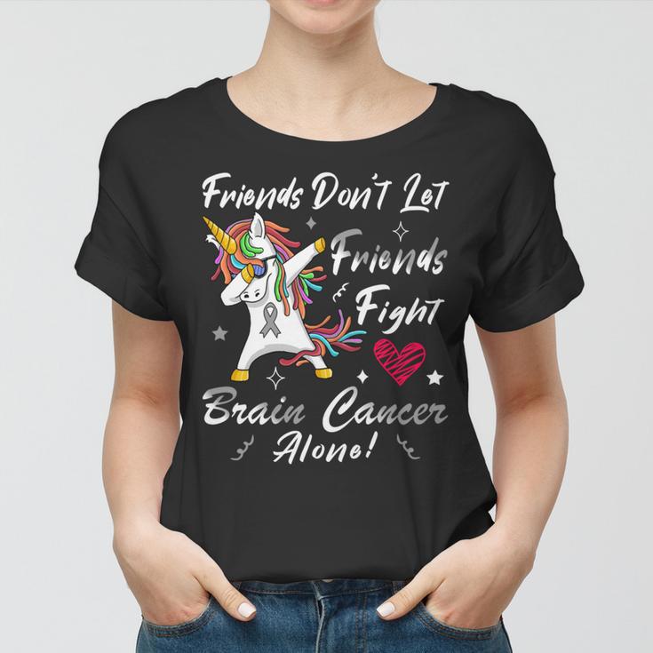 Friends Dont Let Friends Fight Brain Cancer Alone Unicorn Grey Ribbon Brain Cancer Brain Cancer Awareness V2 Women T-shirt