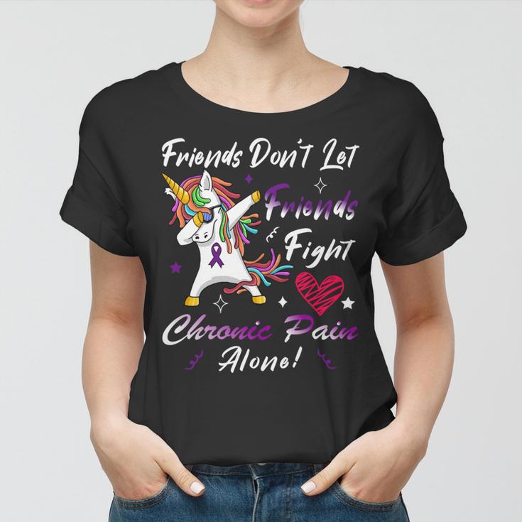 Friends Dont Let Friends Fight Chronic Pain Alone Unicorn Purple Ribbon Chronic Pain Support Chronic Pain Awareness Women T-shirt