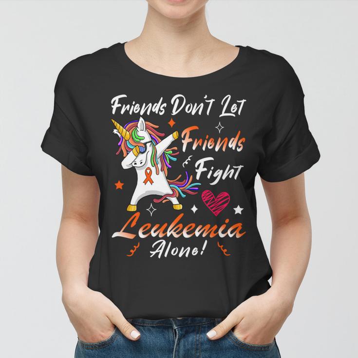 Friends Dont Let Friends Fight Leukemia Alone Unicorn Orange Ribbon Leukemia Leukemia Awareness Women T-shirt