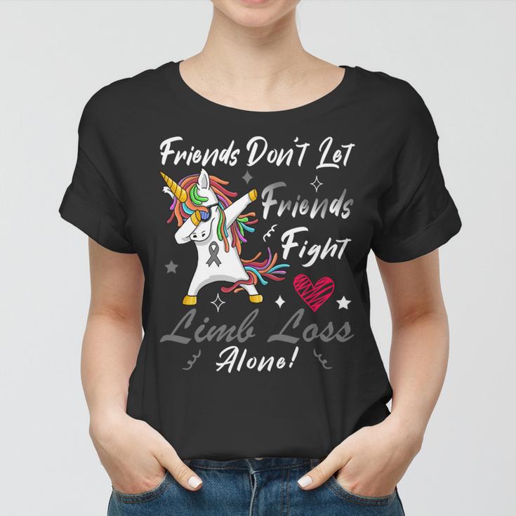 Friends Dont Let Friends Fight Limb Loss Alone Unicorn Grey Ribbon Limb Loss Limb Loss Awareness Women T-shirt