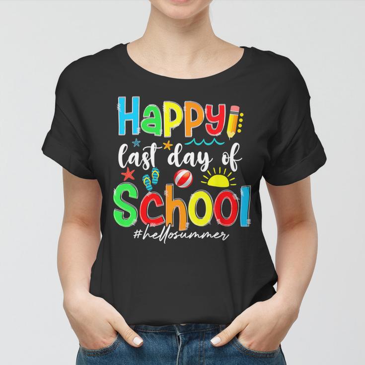 Funny Happy Last Day Of School Hello Summer Multicolored Women T-shirt