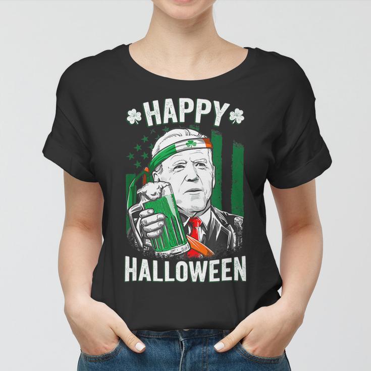 Funny Leprechaun Biden Happy Halloween For St Patricks Day Women T-shirt