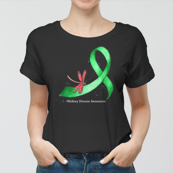Hippie Dragonfly Green Ribbon Kidney Disease Awareness Women T-shirt