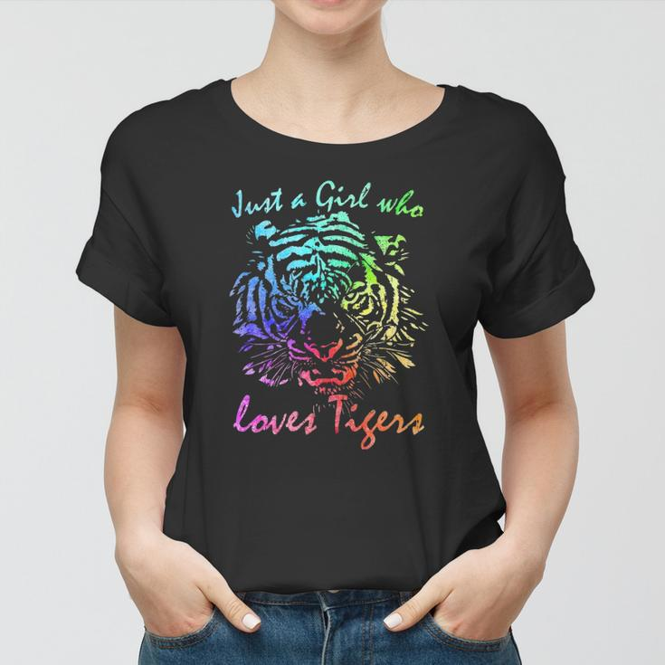 Just A Girl Who Loves Tigers Retro Vintage Rainbow Graphic Women T-shirt