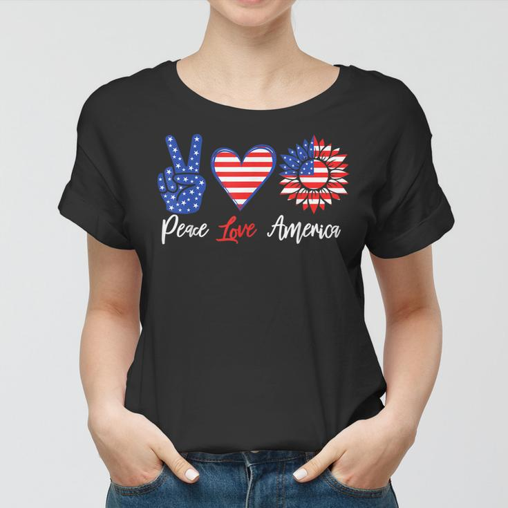Peace Love America Funny 4Th Of July Sunflower Women T-shirt