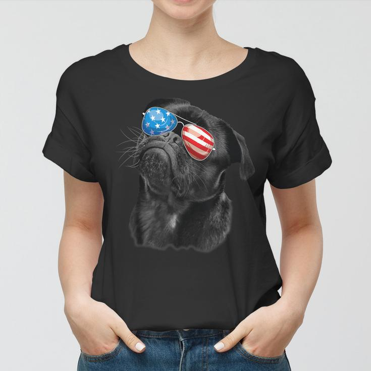 Pug 4Th Of July Dog Mom Dog Dad Usa Flag Funny Black Pug Women T-shirt