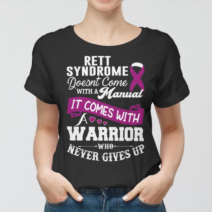 Rett Syndrome Doesnt Come With A Manual It Comes With A Warrior Who Never Gives Up Purple Ribbon Rett Syndrome Rett Syndrome Awareness Women T-shirt