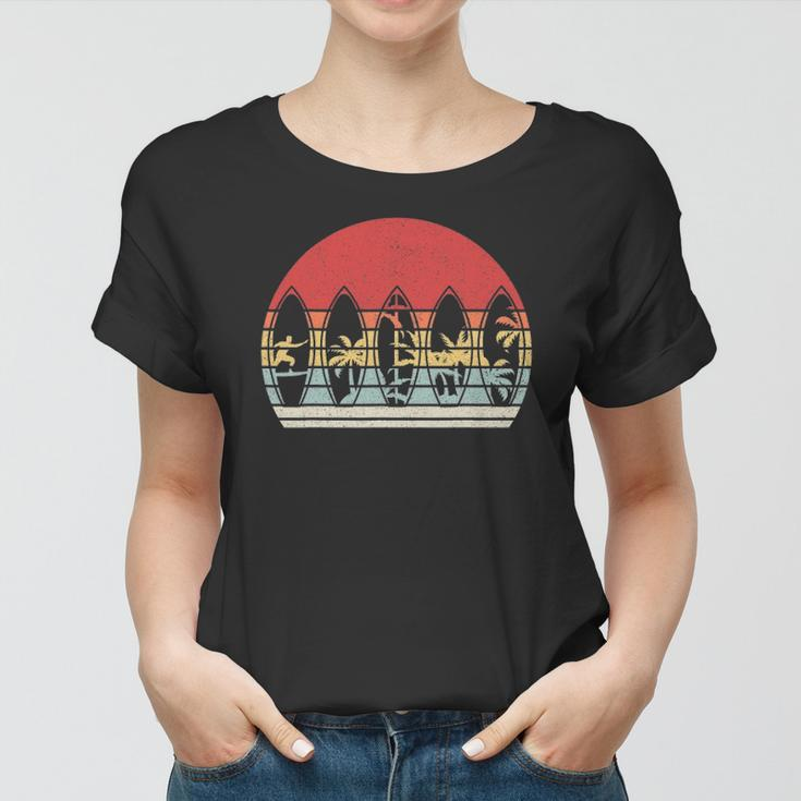 Vintage Retro Surfing Surfboard Surfer Funny Summer Women T-shirt